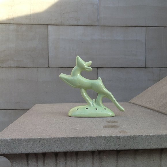 Art Deco Flower Frog ~ Green Gazelle Sprinting 6" - Picture 5 of 15